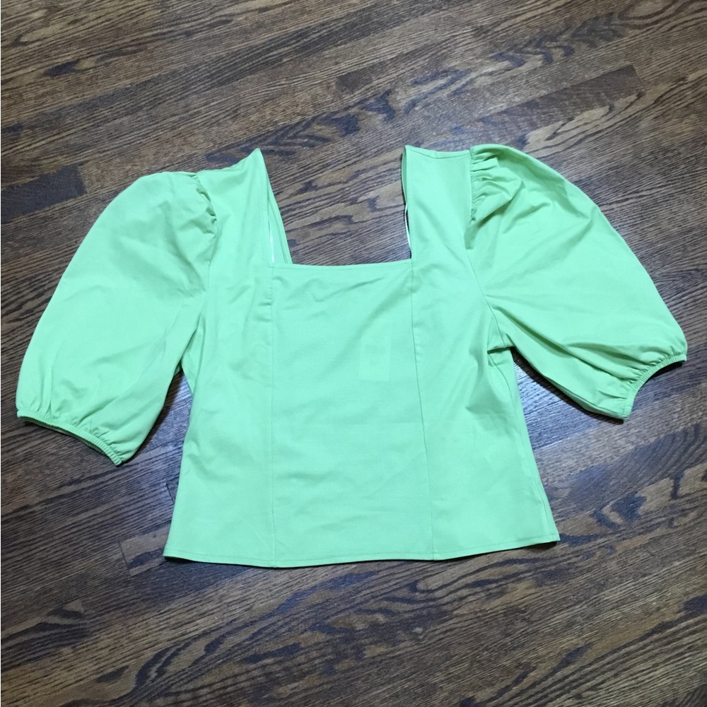 Lime Green Puff Sleeve Top with Back Smocking NWT
